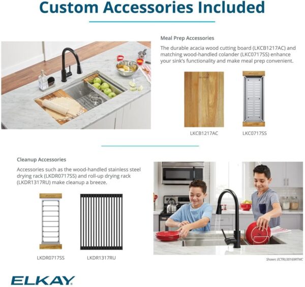 Elkay EFRU30169RTWC 31.5" Undermount Workstation Sink – 16-Gauge Stainless Steel, Single Bowl with Sound Guard