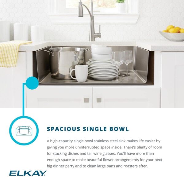 Elkay EFRU30169RTWC 31.5" Undermount Workstation Sink – 16-Gauge Stainless Steel, Single Bowl with Sound Guard