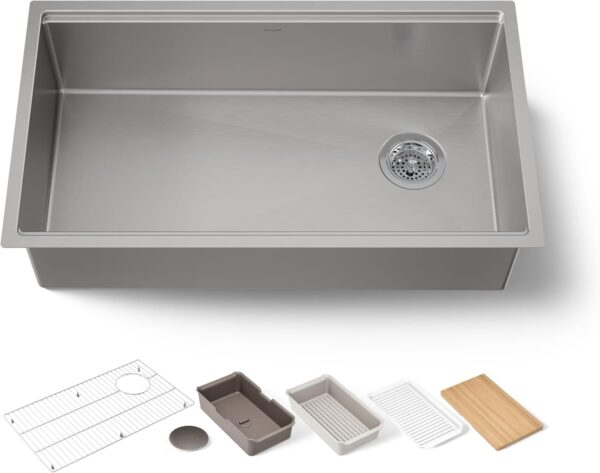 Kohler Strive 32" Undermount Workstation Kitchen Sink – Single Bowl Stainless Steel with Accessories