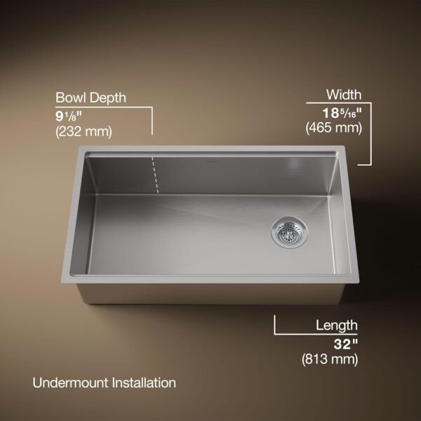 Kohler Strive 32" Undermount Workstation Kitchen Sink – Single Bowl Stainless Steel with Accessories